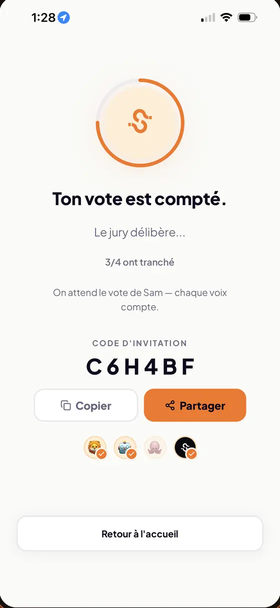 Le code d’invitation à partager au groupe
