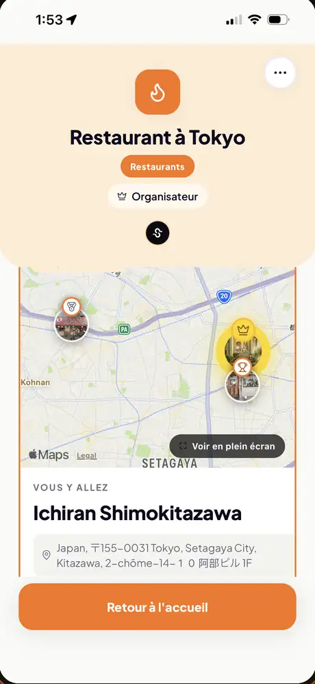 Le gagnant et les autres Spotes sur la carte