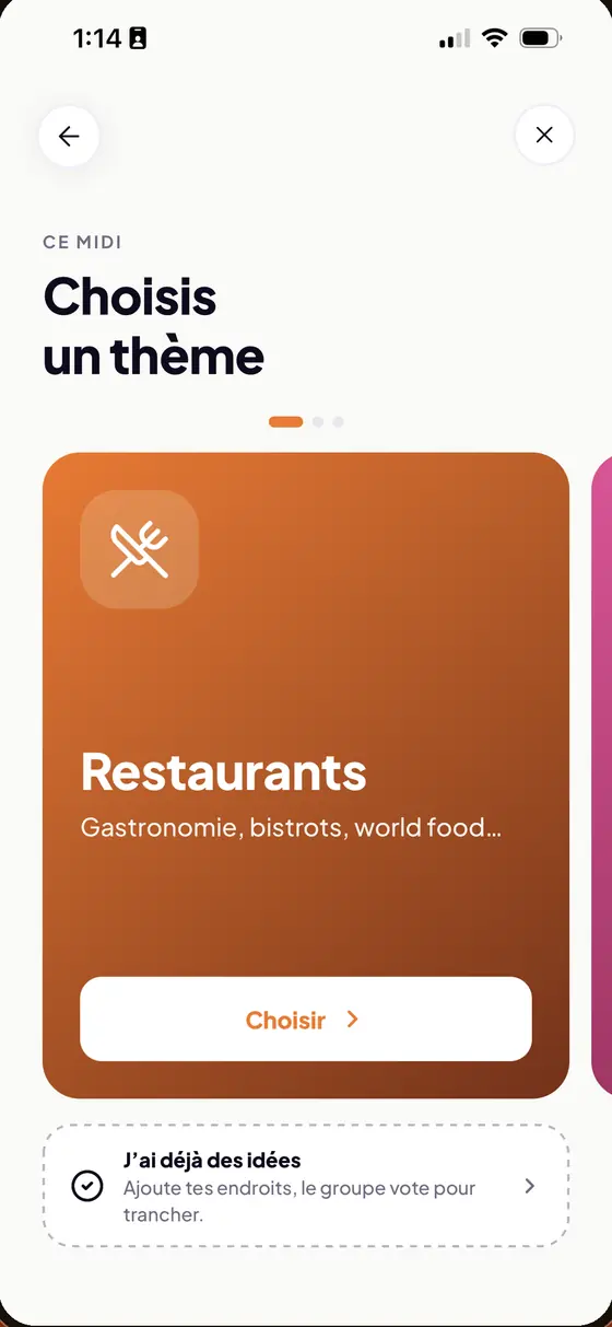 Choisis un thème : resto, bar ou activité